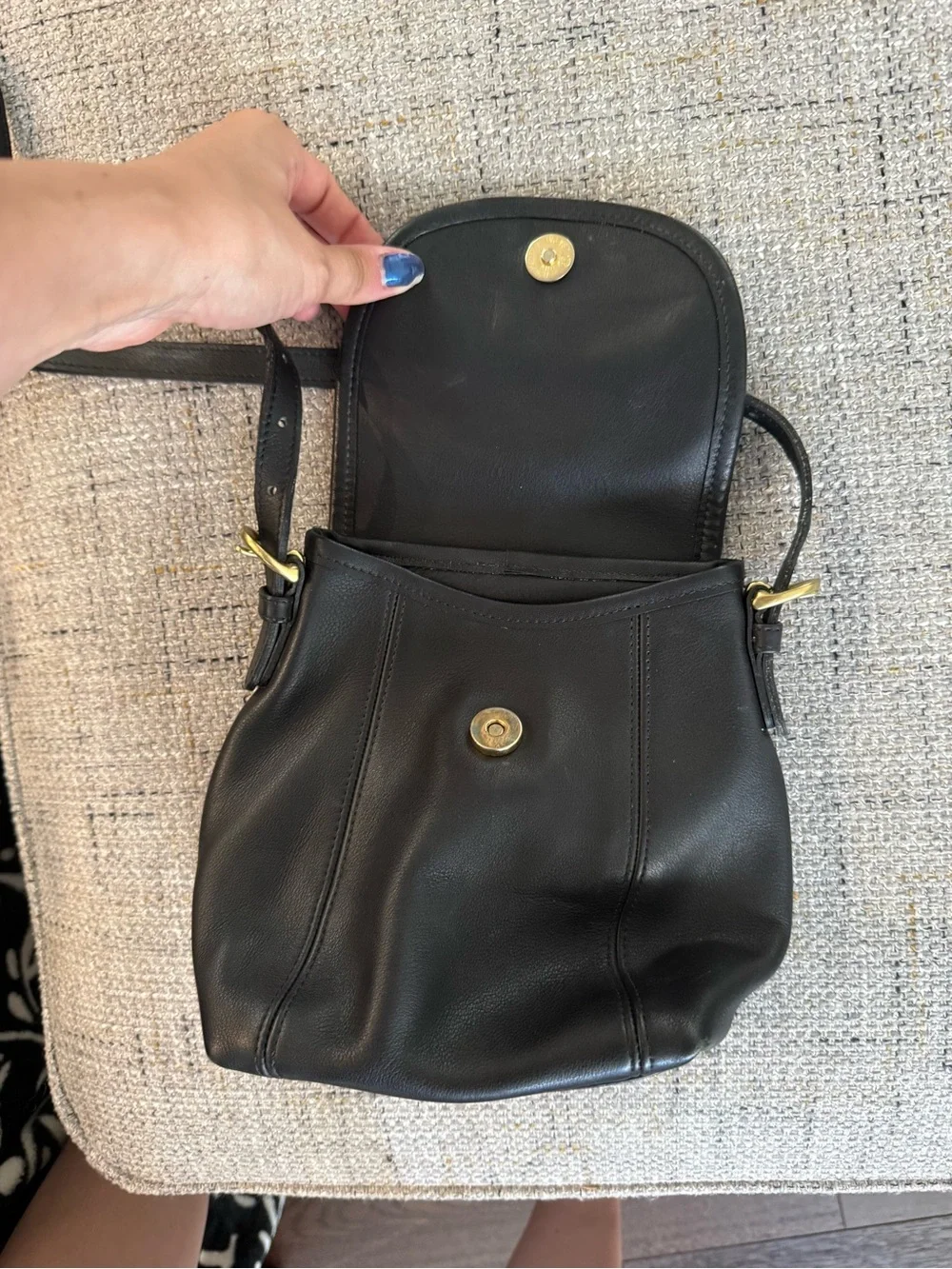 Coach Black Leather Crossbody Bag with Gold Hardware